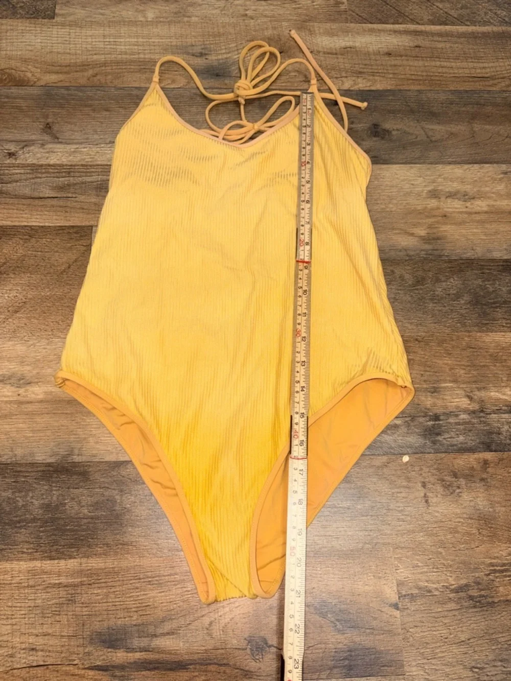 KIKIRIO Ribbed One Piece Mustard Yellow | Halter Tie Back Open Back Swim - Picture 3 of 5